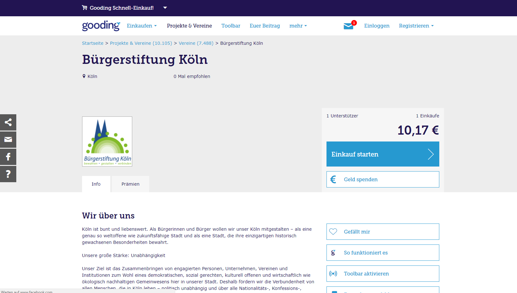 Die Bürgerstiftung Köln ist nun auch bei gooding.de zu finden.